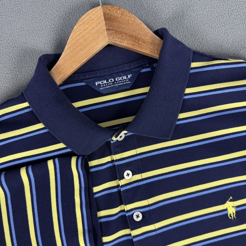 Polo Golf Stripe Performance Polo - Navy/Yellow